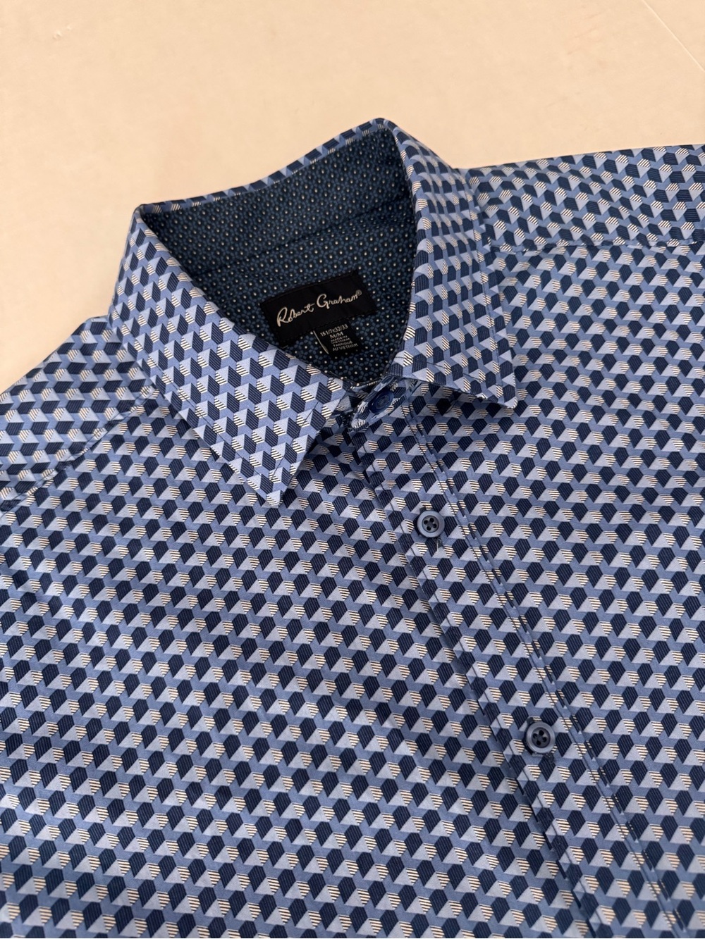 Robert Graham Men’s Button up Shirt Contrast Cuffs Inner Collar Blue Medium